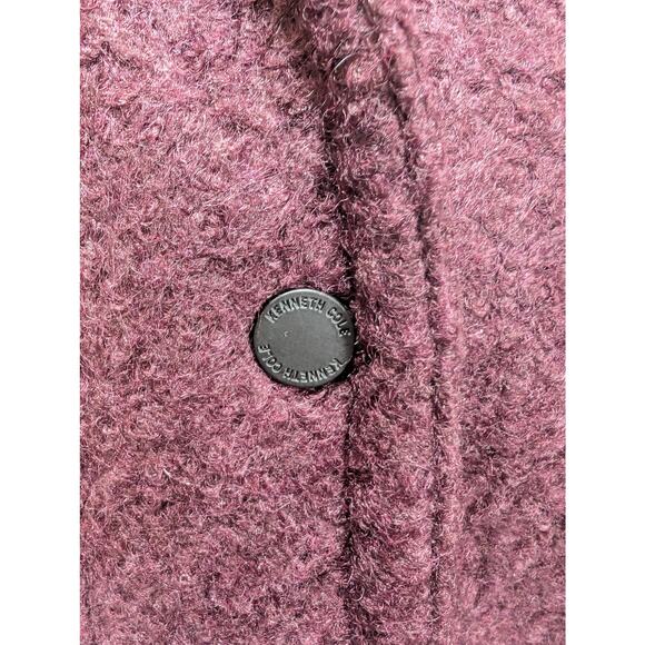 Kenneth Cole Boucle Wool Blend Hooded 3/4 Coat Burgundy Cinch Waist Size L - Picture 6 of 10